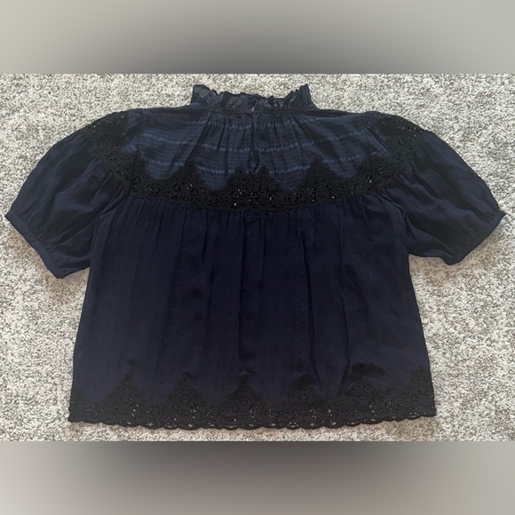 Rebecca Taylor Navy Puff Short-Sleeve Blouse - Picture 2 of 2